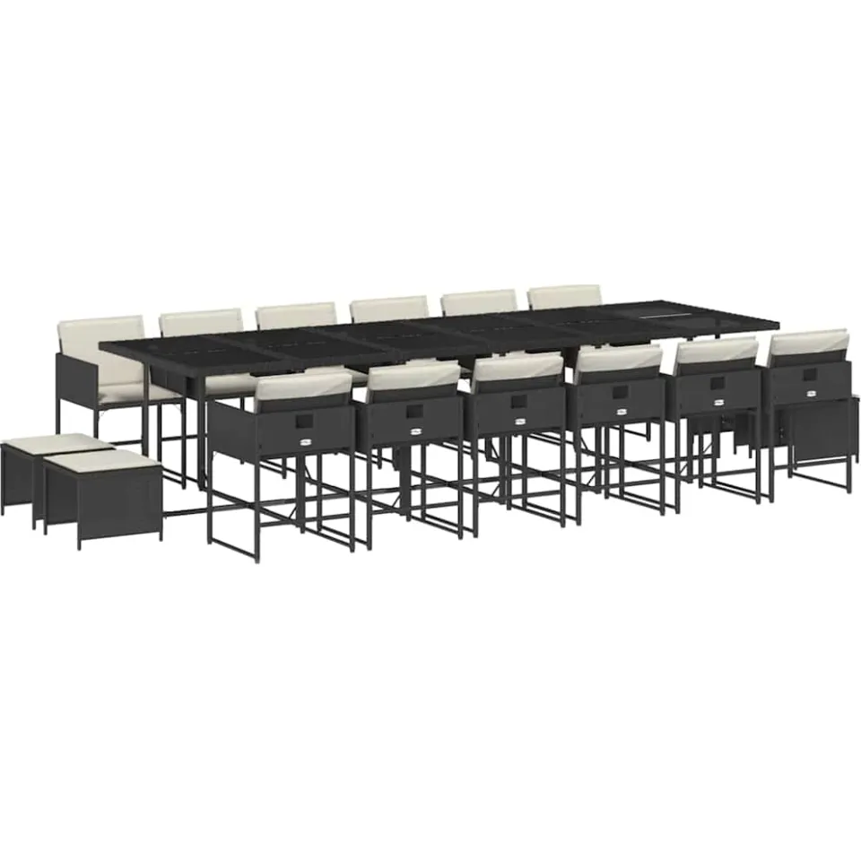 vidaXL 17-delige Tuinset met kussens poly rattan zwart, foto 3
