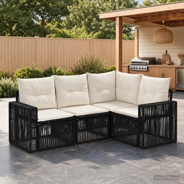 vidaXL Tuinbankenset 4 st 4-zits Zwart en Cream Wit poly rattan, foto 2