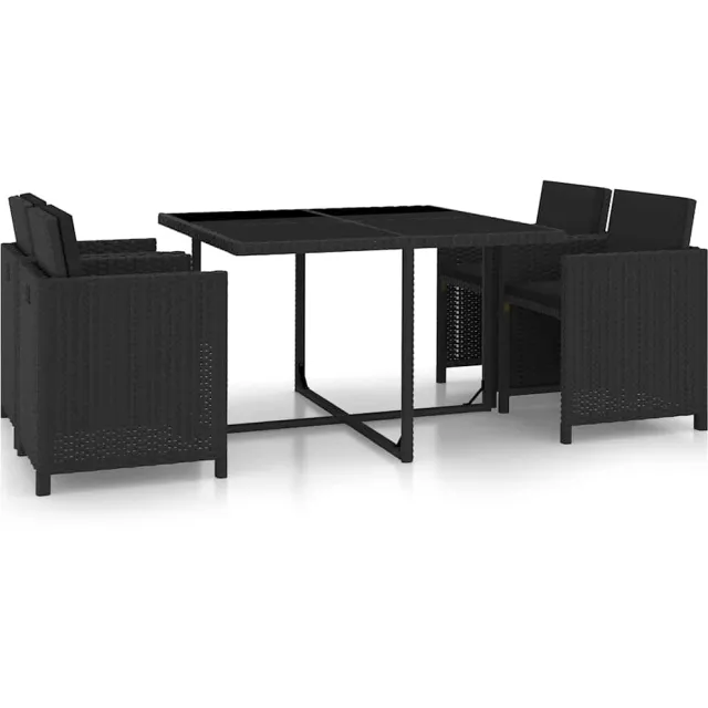 vidaXL 5-delige Tuinset met kussens poly rattan zwart, foto 2