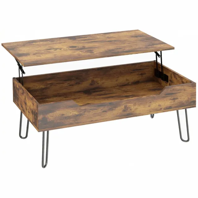 SONNENH Salontafel met liftblad en verborgen opbergvak - Rustieke houtlook en stalen poten - 95 x 50 cm Rustiek bruin en zwart