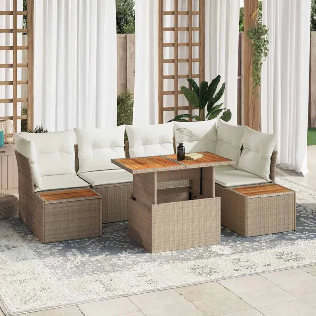 vidaXL Tuin Sofa Set 10 st Beige Poly riet, foto 2
