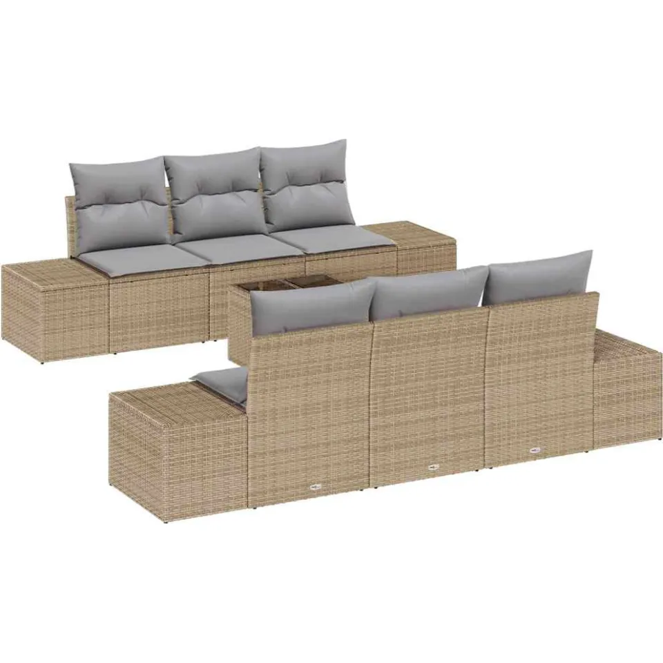 vidaXL Tuin Sofa Set 7 st Beige poly rattan, foto 3