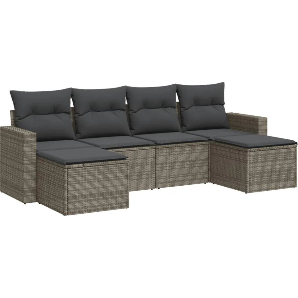 vidaXL 6-delige Loungeset met kussens poly rattan grijs, foto 3