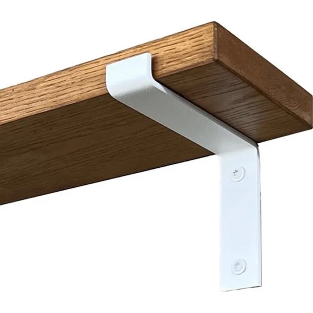 GoudmetHout Donkere Eiken Wandplank - 240x15 cm - Plankdragers L Mat Wit Donker eiken