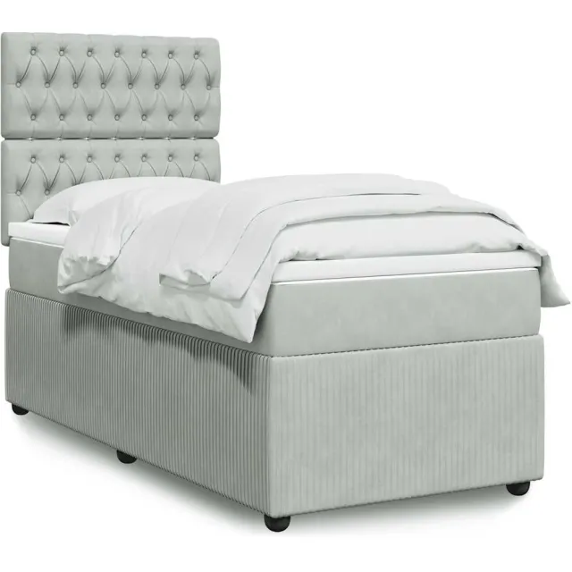 vidaXL Boxspring met matras fluweel lichtgrijs 100x200 cm grijs