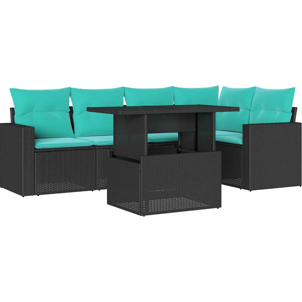 vidaXL 6-delige tuinbankset met kussens van zwart polyrotan, foto 3