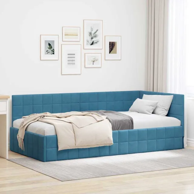 vidaXL Hoekbedframe Blauw 90 x 200 cm fluweel