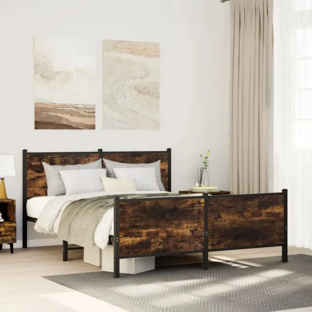 vidaXL Bedframe zonder matras metaal gerookt eikenkleurig 140x190 cm