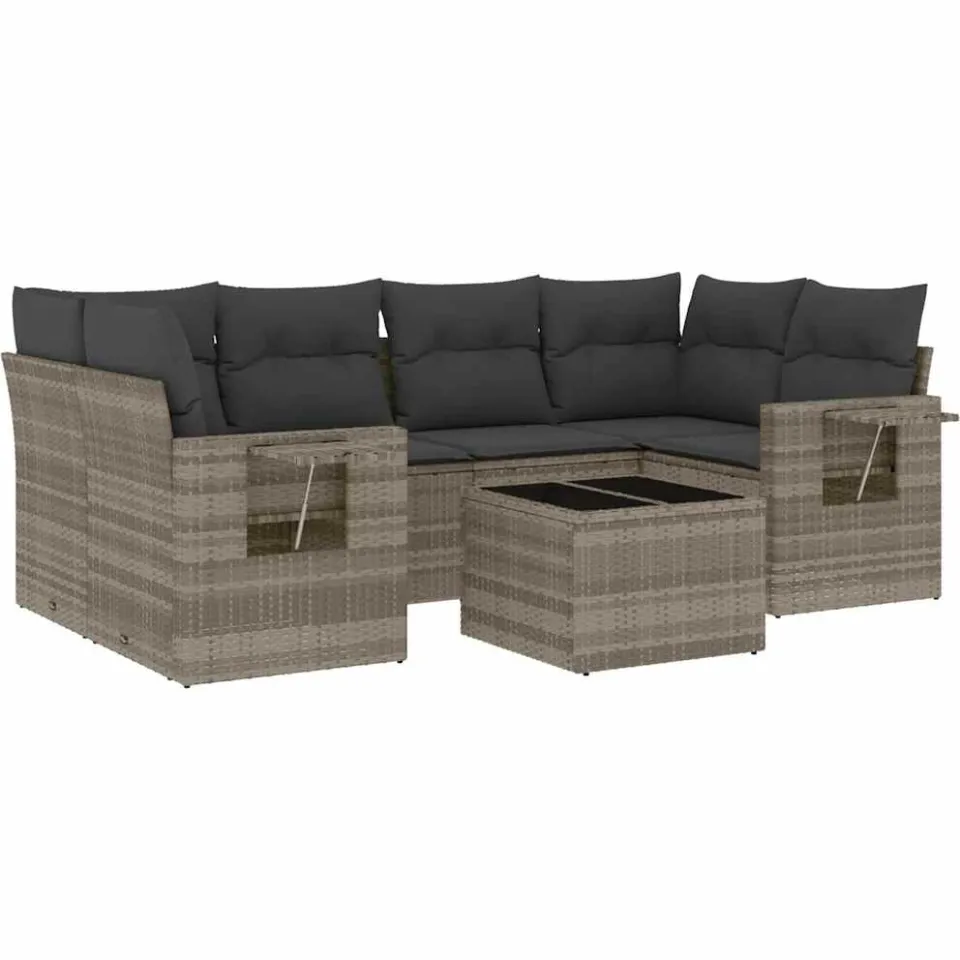 vidaXL 7-delige Loungeset met kussens poly rattan lichtgrijs
