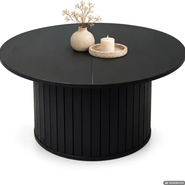 Akord Salontafel NUBO / Zwart / 80 cm / Rond / Geribbeld / 80 x 80 x 45 cm