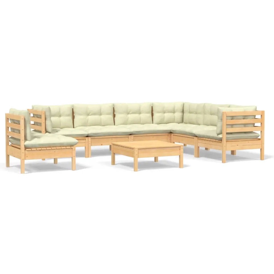 vidaXL 8-delige Loungeset met crèmekleurige kussens massief grenenhout, foto 3