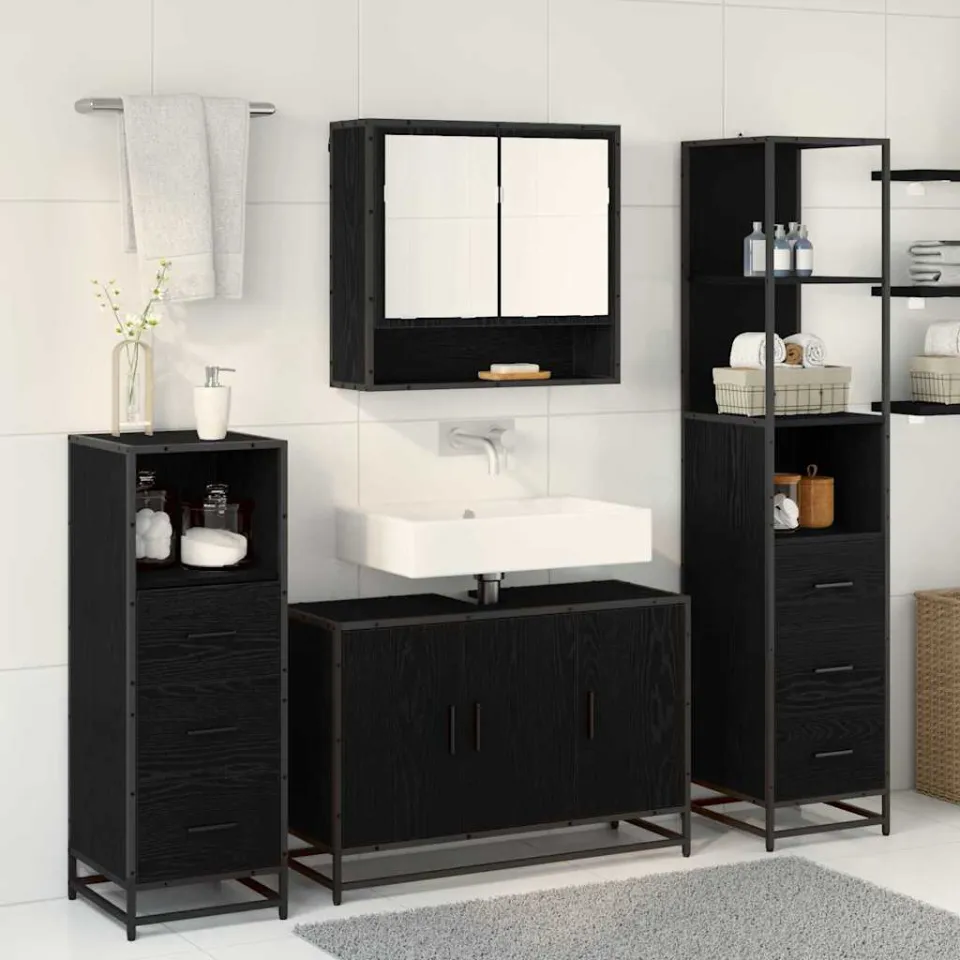 vidaXL Badkamermeubelset 3 st Zwart Eiken 35 x 37,5 x 166 cm, foto 3