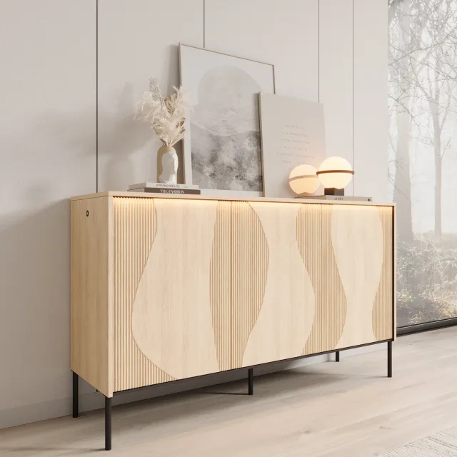 MEUBELLA Fontello - Dressoir - Eikenpatroon - 167x40x85 cm Bruin