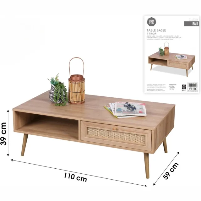 Urban Living SALONTAFEL MET 1 LADE 110X59XH39CM light brown