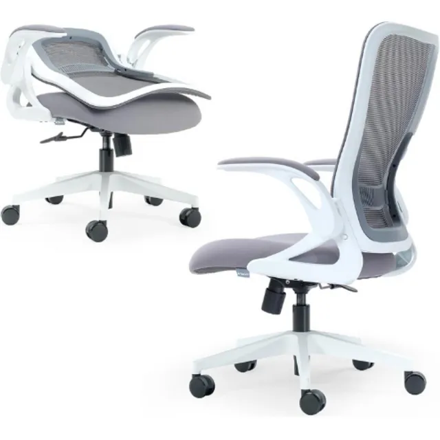 Tervo MODEL U Opvouwbare Ergonomische Bureaustoel - Compact Voor Kleine Ruimtes - Hoge Rebound Mesh Rugleuning - Gaming En Computerstoel Voor Volwassenen En Kinderen - Ruimtebesparend Design Wit & Grijs