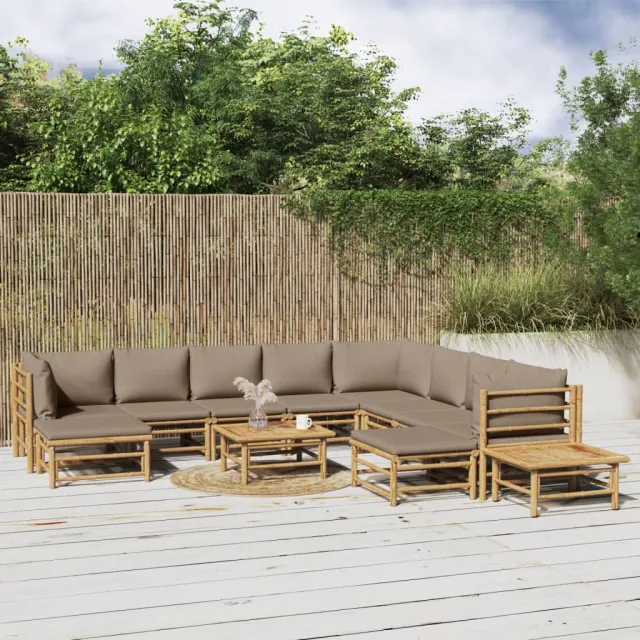 vidaXL 12-delige Loungeset met kussens bamboe taupe Bruin
