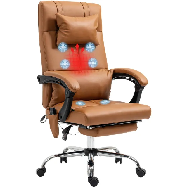 Lunpog Massagestoel met Voetsteun en Verwarming - Kunstleer - Hellbruin - 66x67x114-122cm
