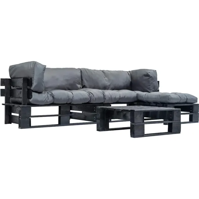 vidaXL 4-delige Loungeset pallet met grijze kussens hout Grijs