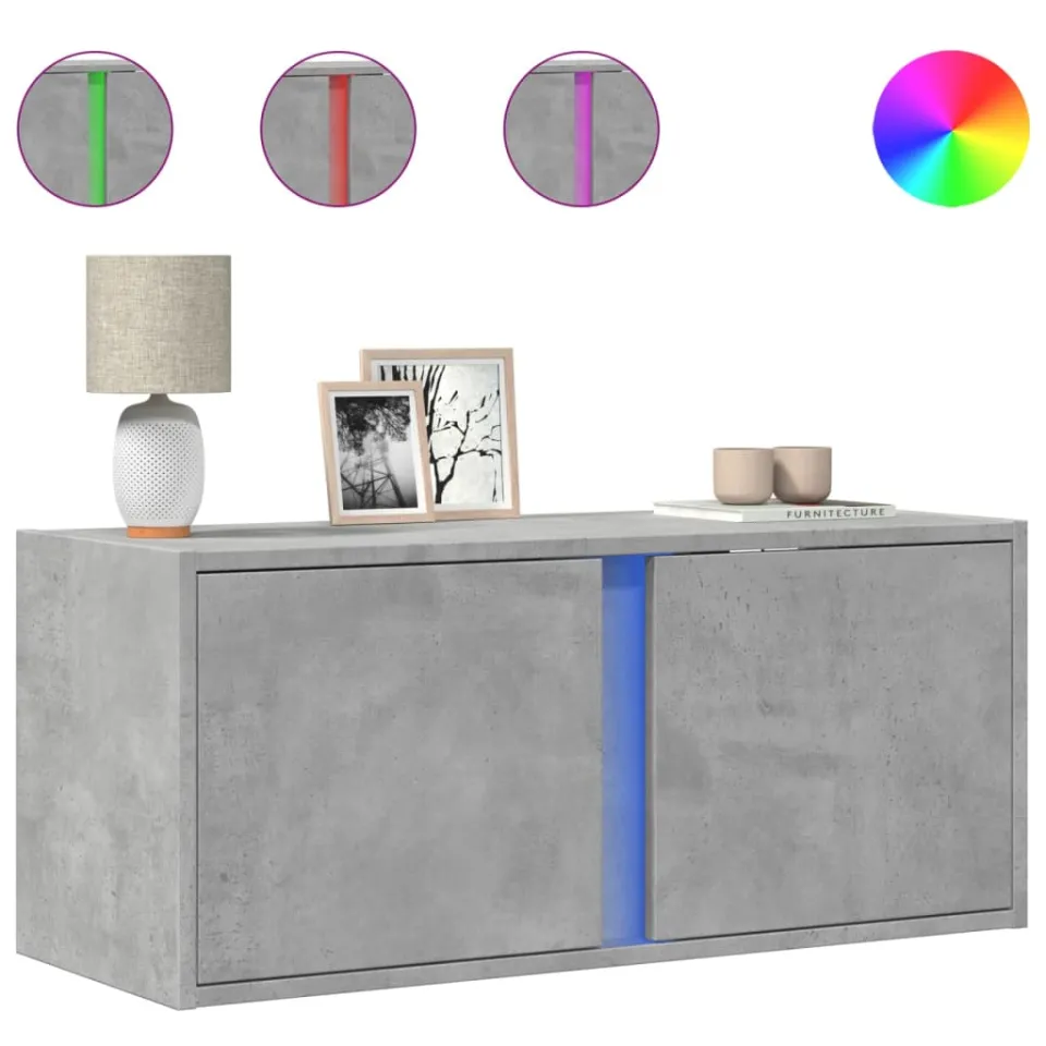 vidaXL Tv-wandmeubel met LED-verlichting 80x31x35 cm betongrijs grijs, foto 3