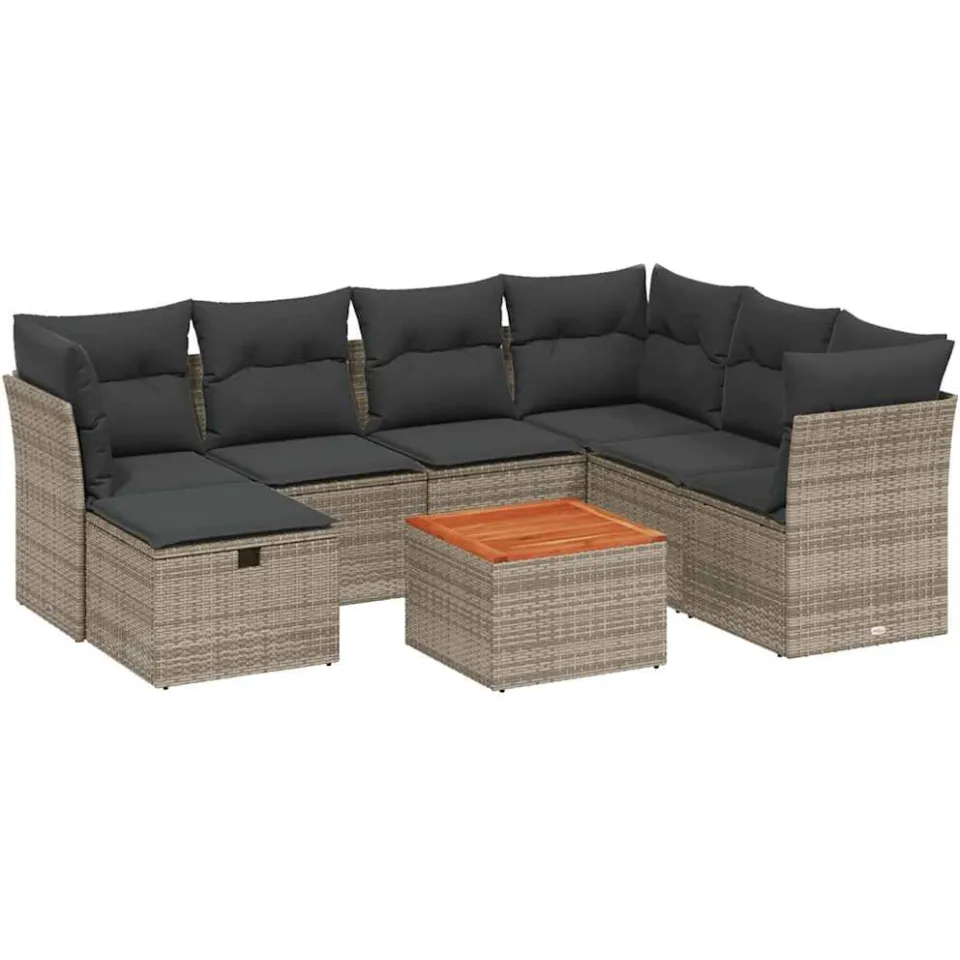 vidaXL 8-delige Loungeset met kussens poly rattan grijs