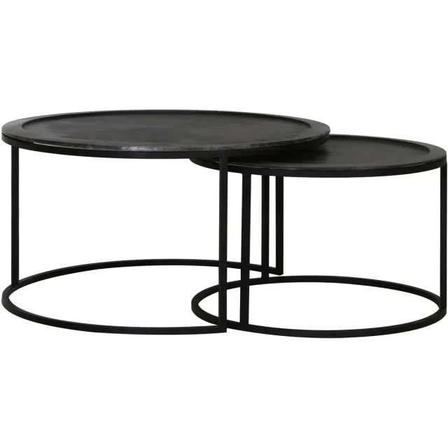 Light & Living Salontafel Talca - Antiek Lood - Ø60+Ø78cm - Industrieel Zwart