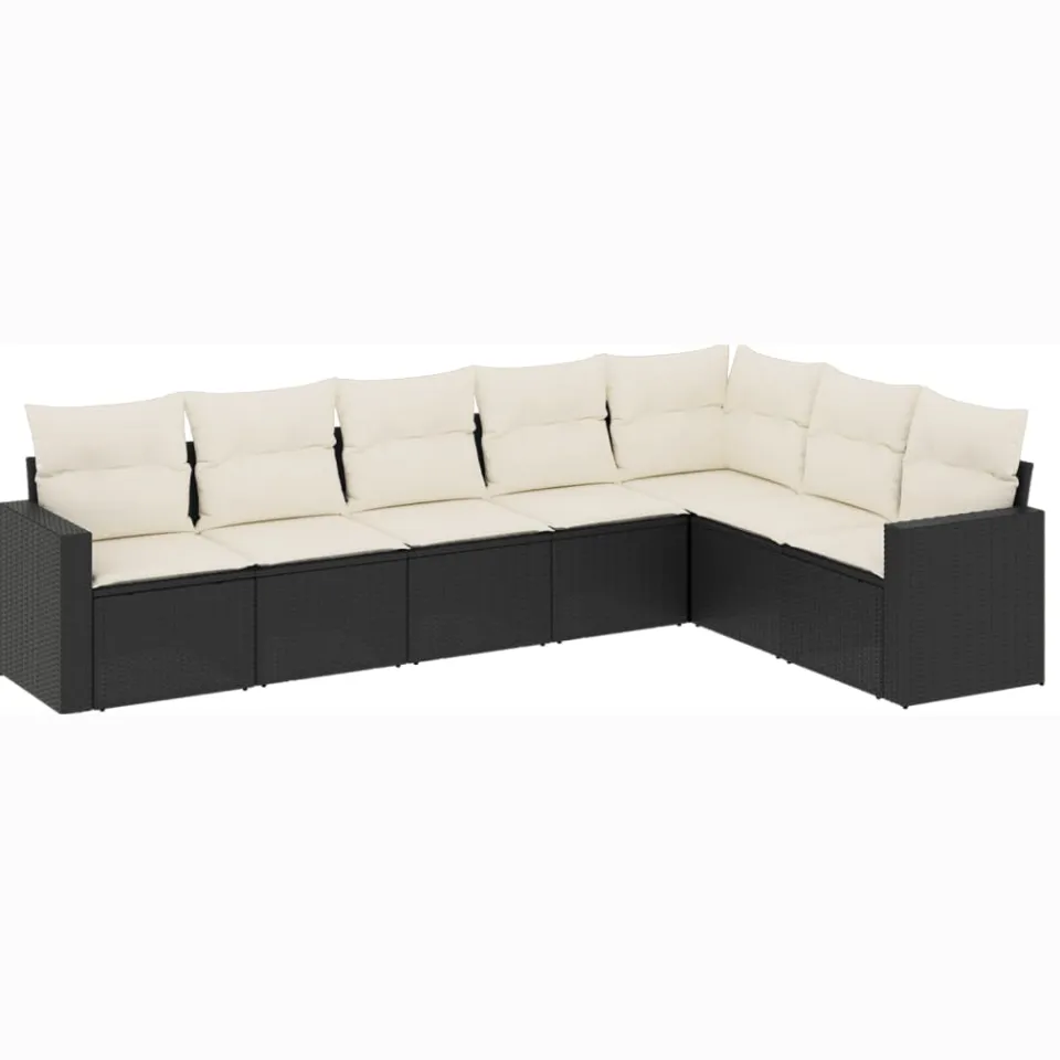vidaXL 7-delige Loungeset met kussens poly rattan zwart