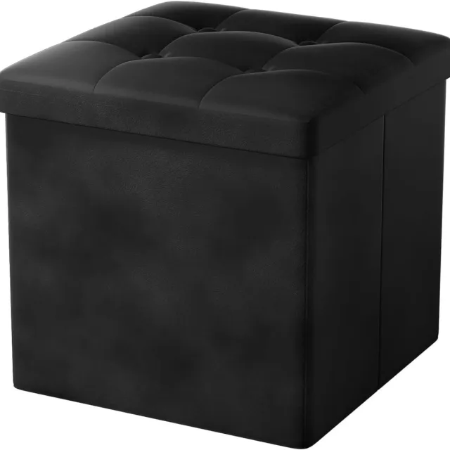 Vellaro Dekenkist - Zwart - 38 x 38 x 38 cm - Opvouwbare Opbergpoef met Deksel - Voor Woonkamer en Slaapkamer