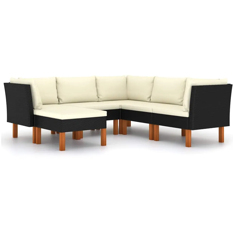 vidaXL 6-delige Loungeset met kussens poly rattan zwart, foto 4