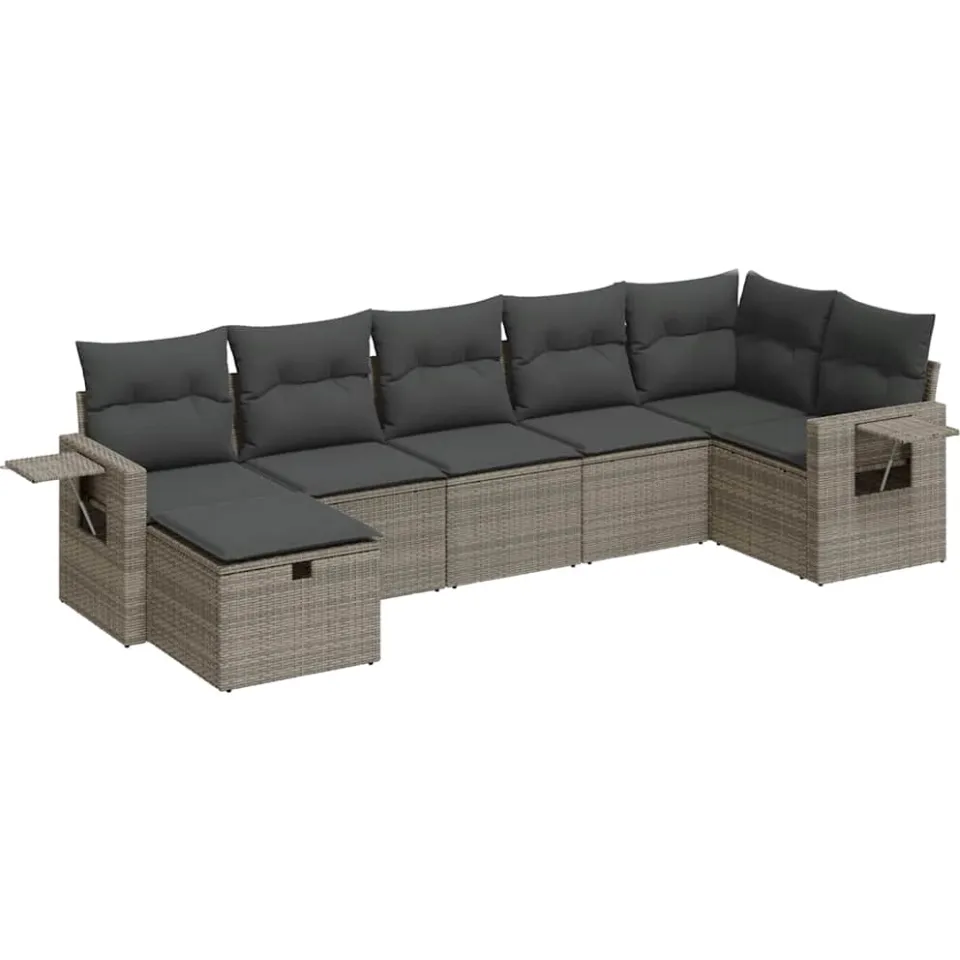 vidaXL 7-delige Loungeset met kussens poly rattan grijs, foto 3