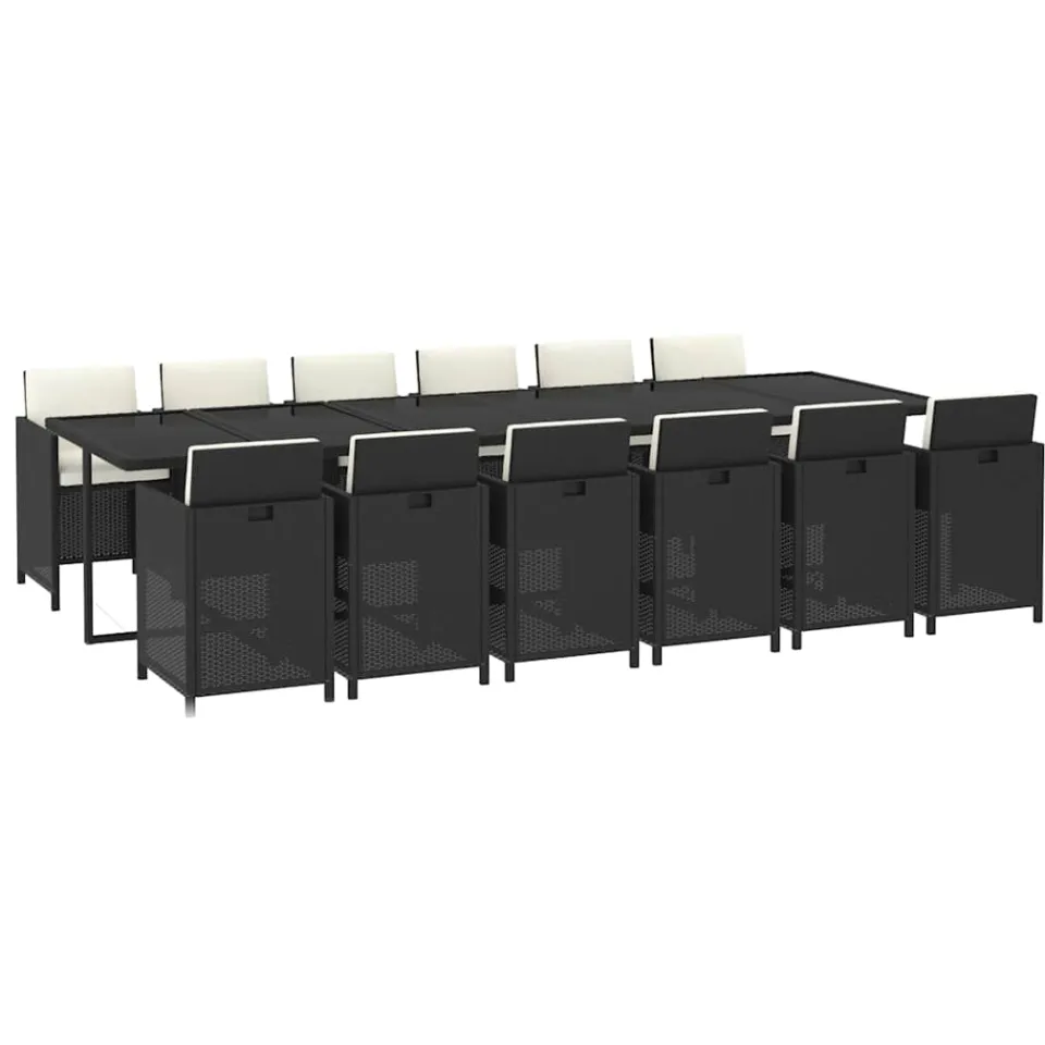vidaXL 13-delige Tuinset met kussens poly rattan zwart
