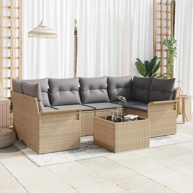 vidaXL Tuin Sofa Set 7 st Beige poly rattan, foto 2