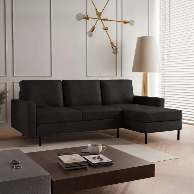 Beddenbriljant Hoekbank Hanneke - Suède Look - Zwart - 3-Zits Bank - Moderne Hoekbank - Comfortabele Loungebank