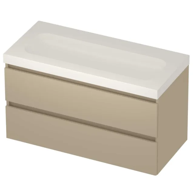 Basic-Line Moby 46 Badmeubelset Polystone Zonder Kraangat 100x46x58 cm Mat Beige Glans Wit