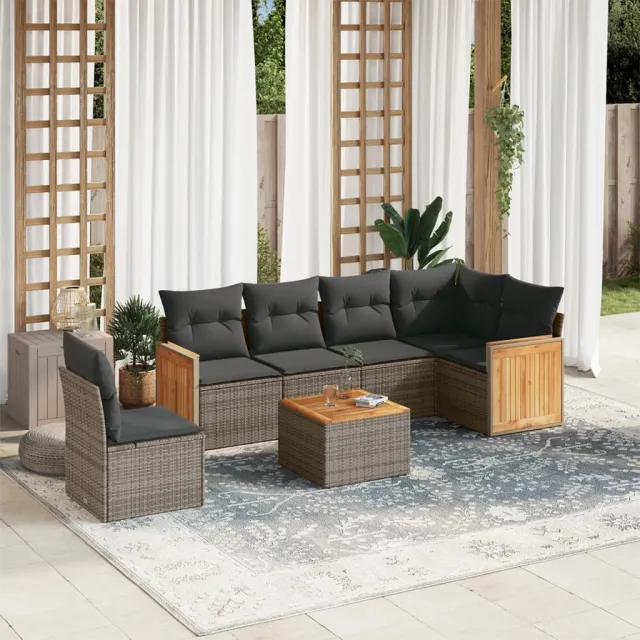 vidaXL 7-delige tuinbankset met kussens, grijs polyrotan, foto 2