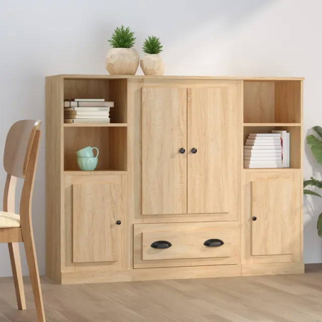 vidaXL Hoge kasten 3 st bewerkt hout sonoma eikenkleurig Bruin