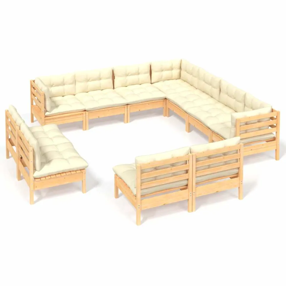 vidaXL 11-delige Loungeset met crèmekleurige kussens grenenhout, foto 3