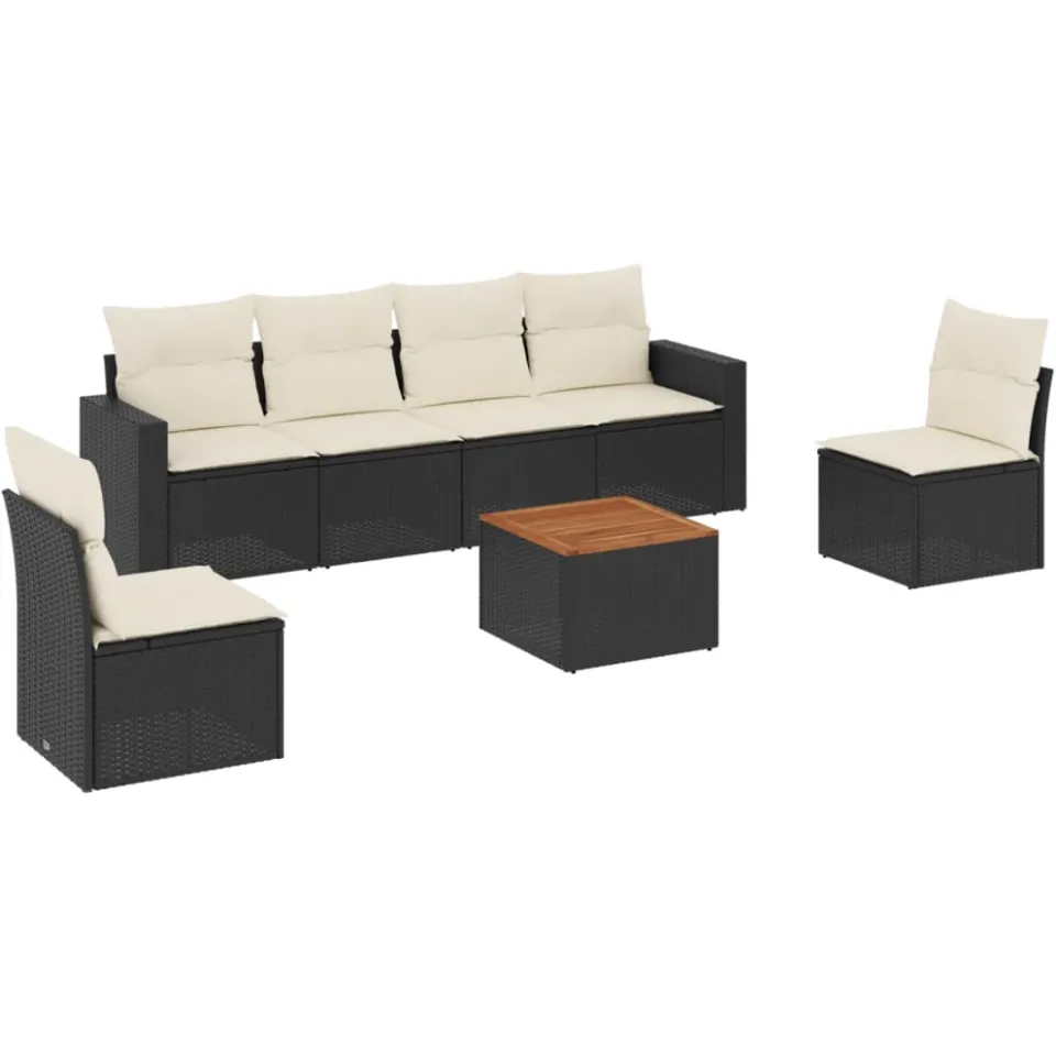 vidaXL 7-delige Loungeset met kussens poly rattan zwart