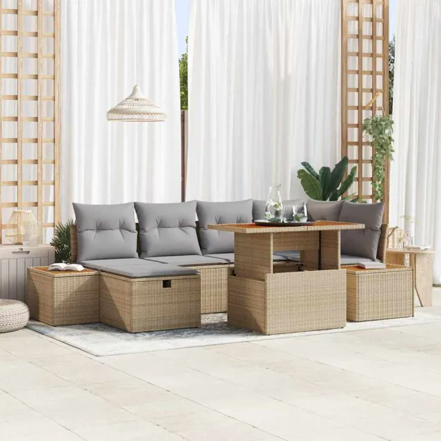 vidaXL Tuin Sofa Set 7 st Beige poly rattan, foto 2