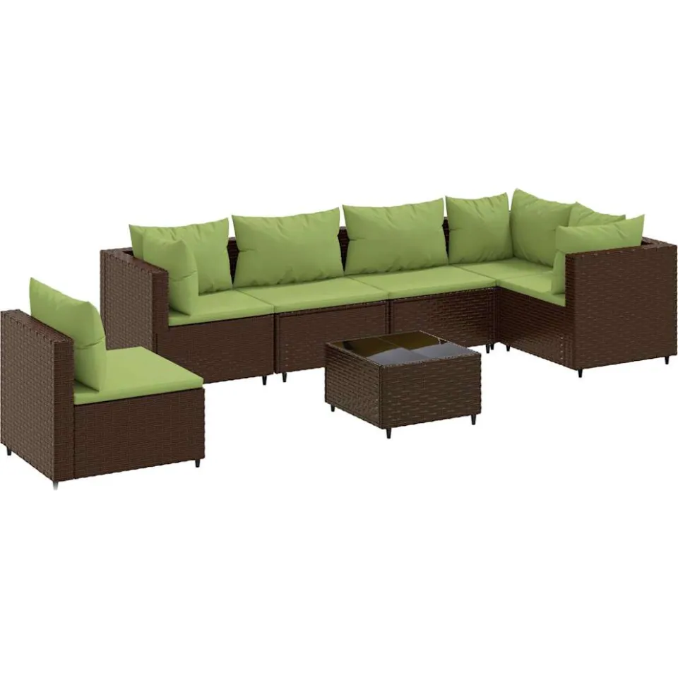 vidaXL 7-delige Loungeset met kussens poly rattan bruin, foto 3