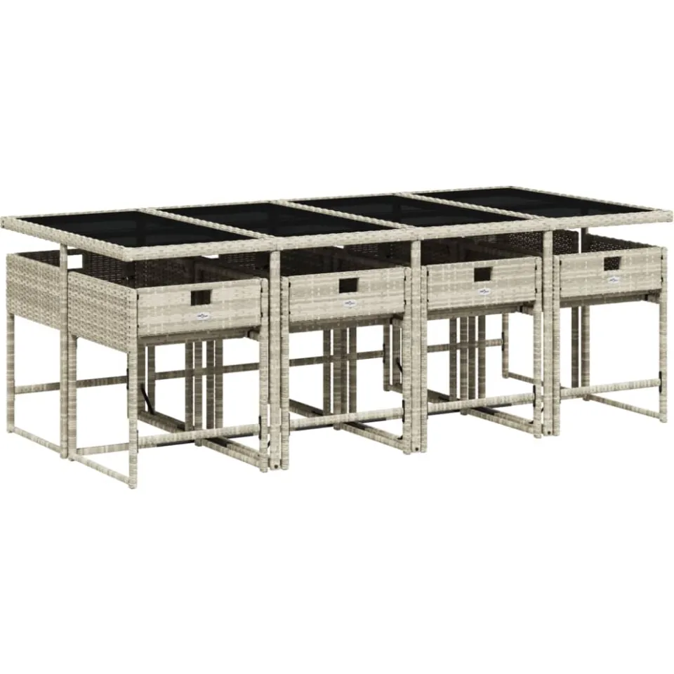 vidaXL 9-delige Tuinset met kussens poly rattan lichtgrijs grijs, foto 3