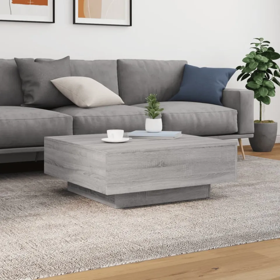 vidaXL Salontafel 80x80x31 cm bewerkt hout grijs sonoma eikenkleurig, foto 3