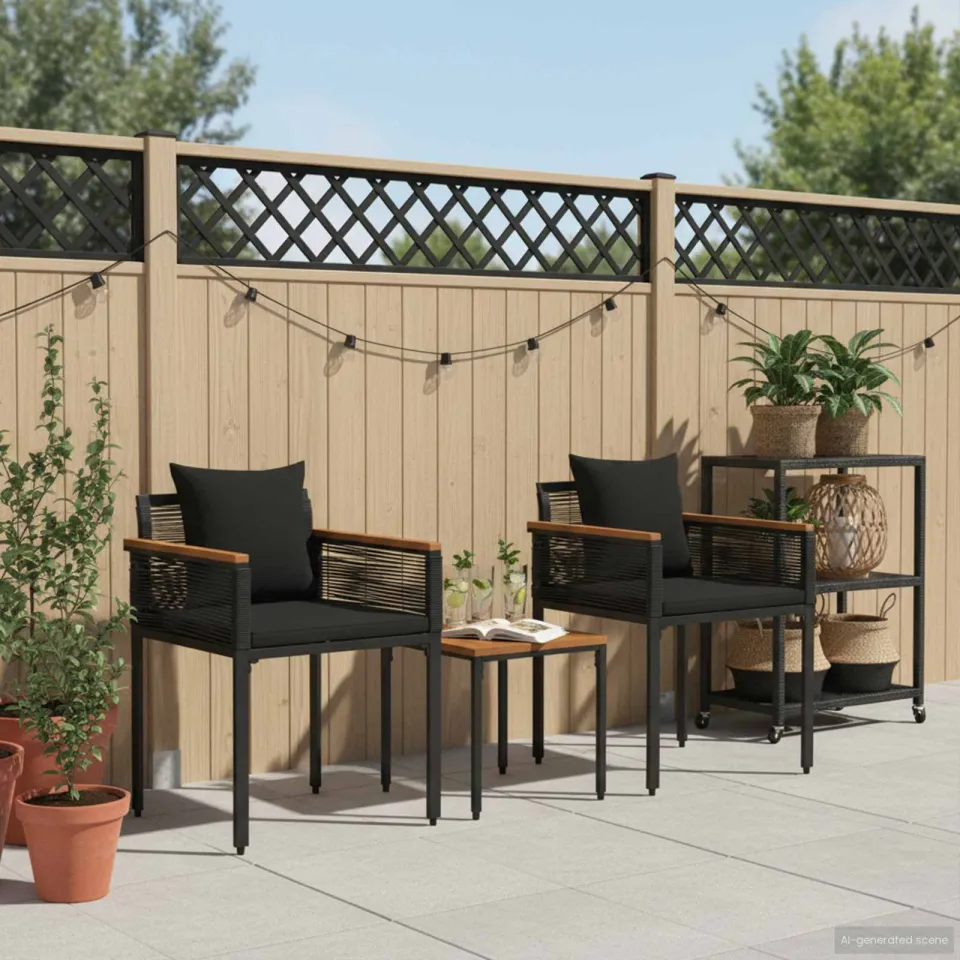 vidaXL Buitenmeubelset met kussen Zwart poly rattan, foto 3