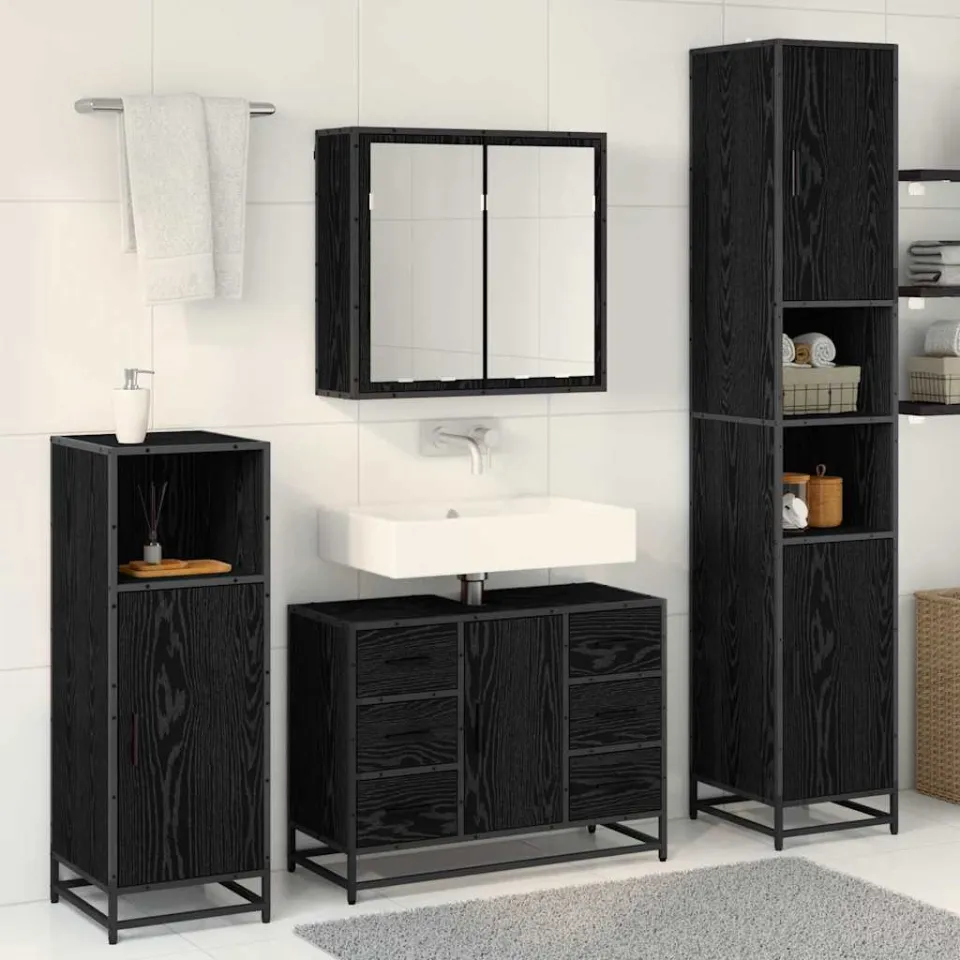 vidaXL Badkamermeubelset 3 st Zwart Eiken 80 x 33 x 60 cm Bewerkt hout, foto 3