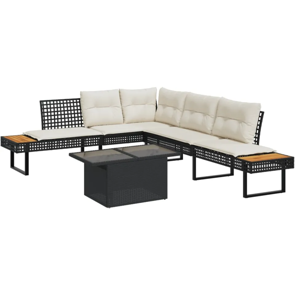 vidaXL 2-delige Loungeset met kussens poly rattan en glas zwart