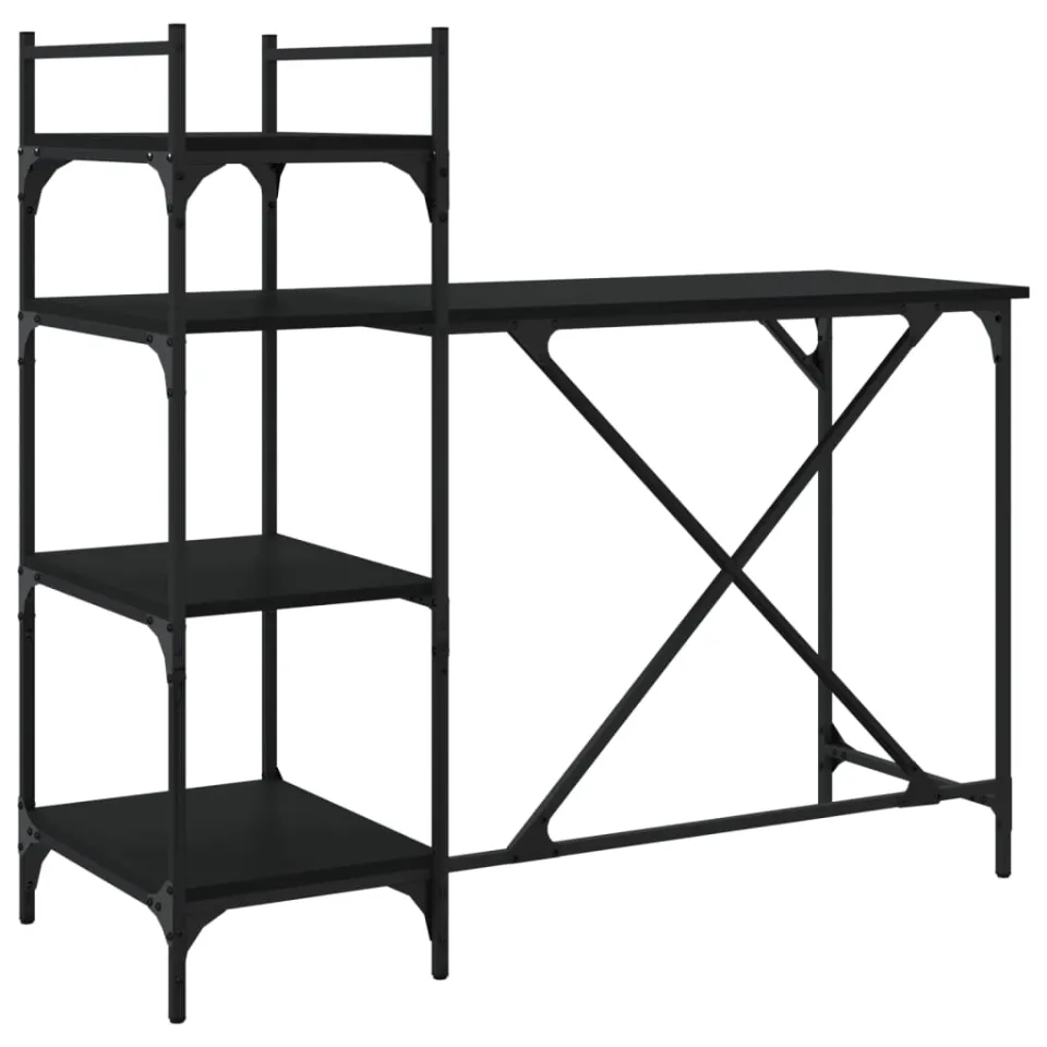 vidaXL Computerbureau met schappen 120x47x109 cm zwart, foto 3