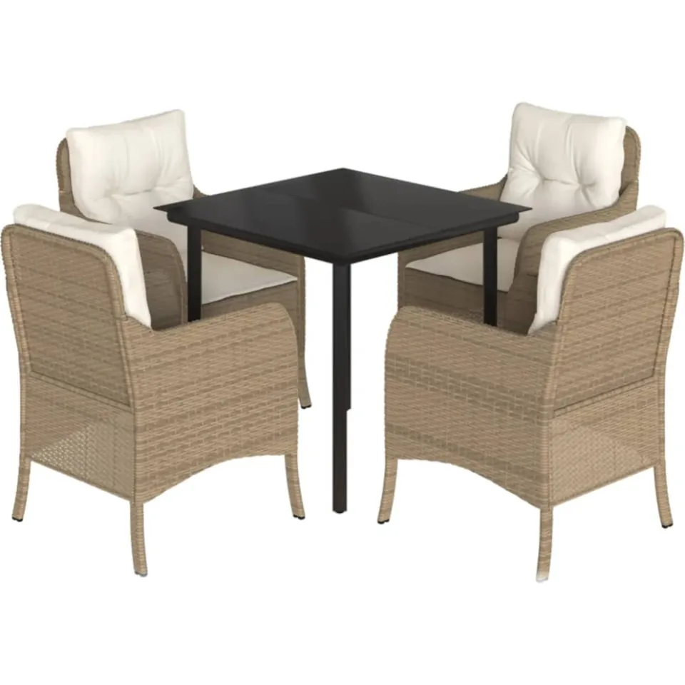 vidaXL 5-delige Tuinset met kussens poly rattan beige, foto 4