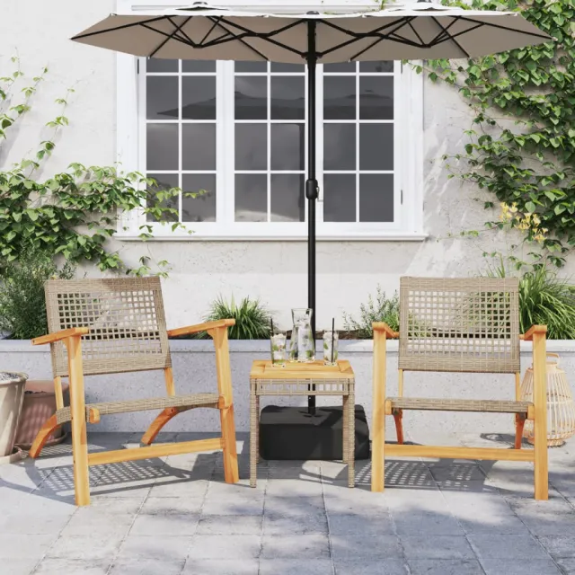 vidaXL 3-delige Bistroset poly rattan en massief acaciahout beige, foto 2