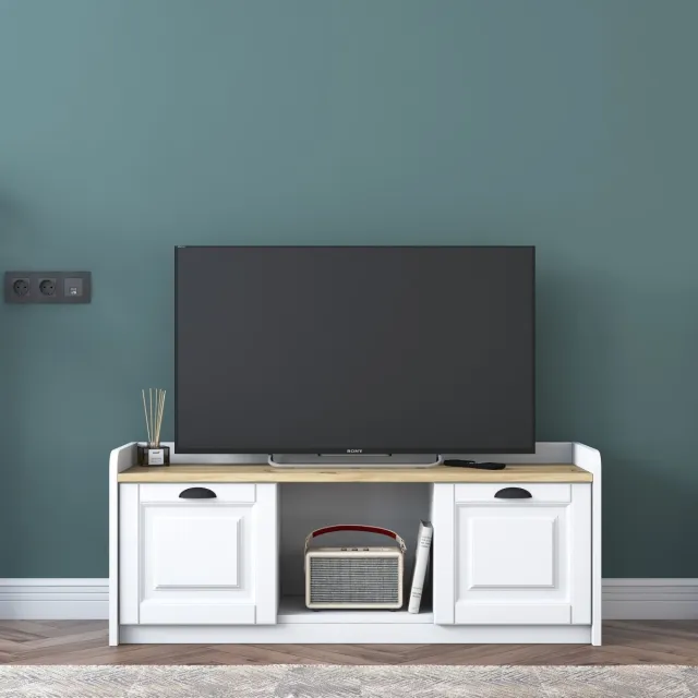 Rani TV Meubel van hout 120x40x45 cm - TV Kast met rekken - Wit - Houten meubilair - TV unit