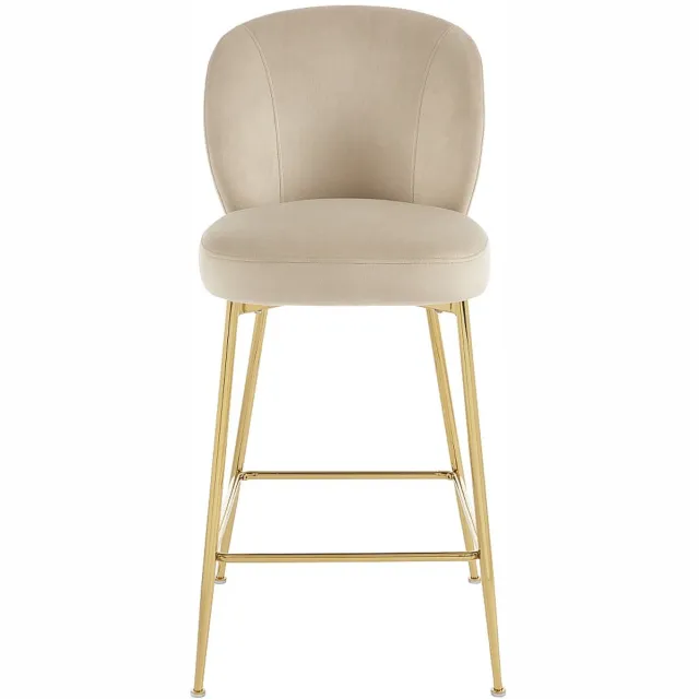 Vente-unique Set van 2 barkrukken van fluweel en goudkleurig metaal - Beige - POLPONA
