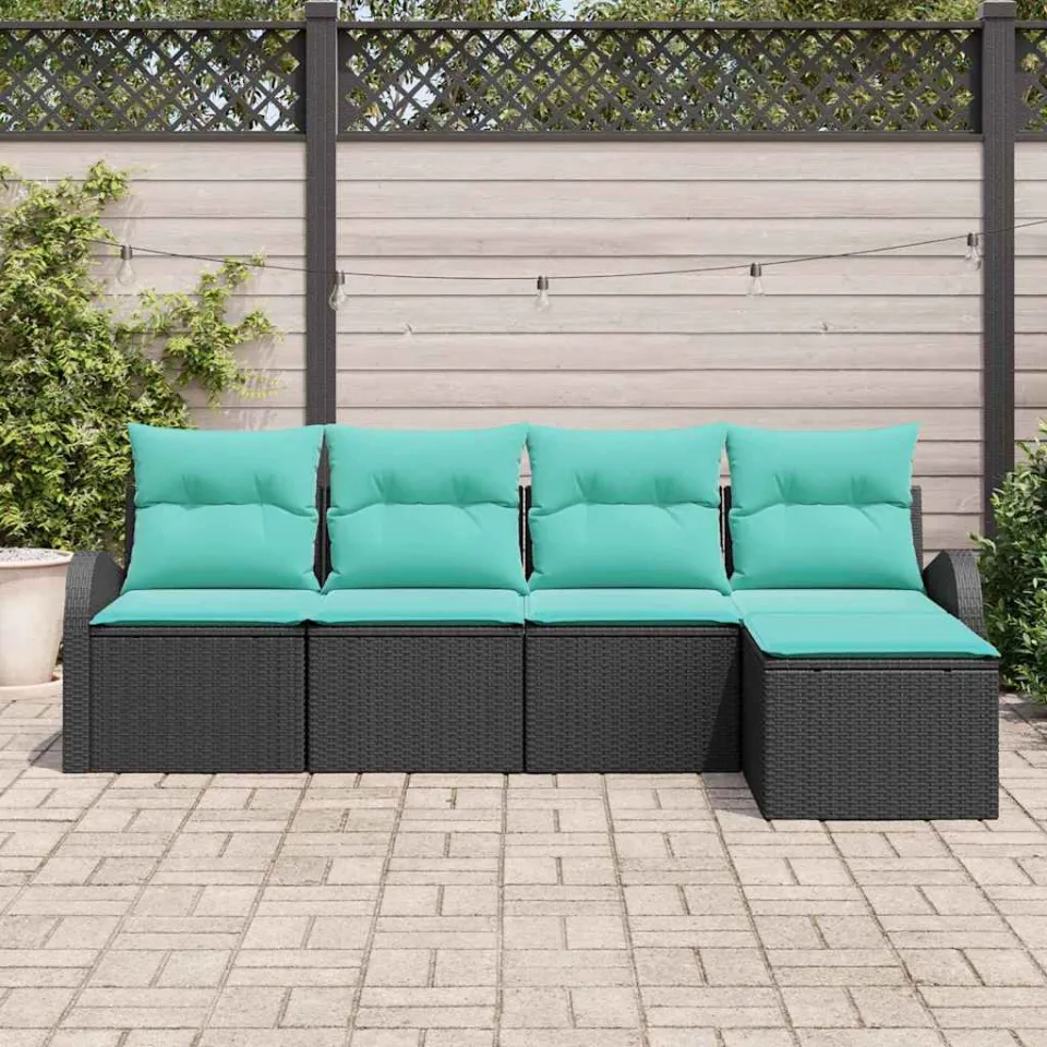 vidaXL Bankstel 5 st Zwart en Turquoise poly rattan, foto 3